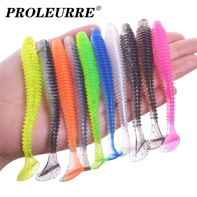 Proleurre Fishing Worm Soft Lures Jig Wobblers 5cm 7cm 9cm Easy Shiner For Carp Bass Artificial Double Colors Silicone Swimbait