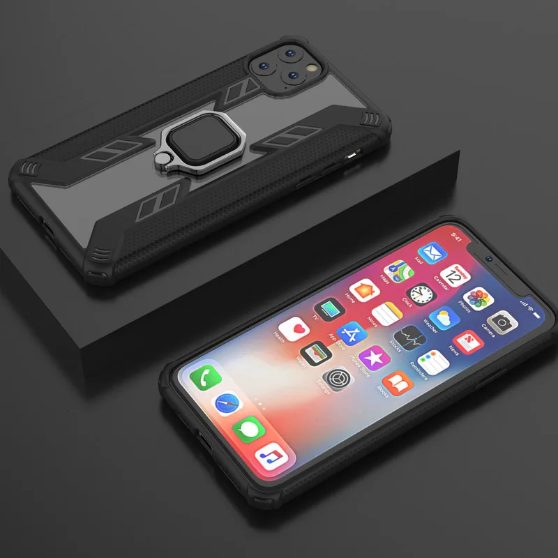 

Case For IPhone 11 Pro Max 2019 X XS Max Cover Shockproof Silicon Metal Ring Holder Clear Case For IPhone XR XI 7 8 6 Case Cover