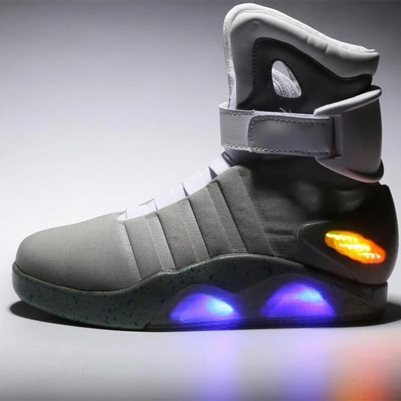 Мужская баскетбольная обувь; обувь с подсветкой; мужские кроссовки с подсветкой «Назад в будущее»; мужская обувь с высоким берцем для костюмированной вечеринки