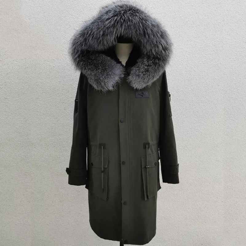 rabbit fur Liner01 Новое поступление, зимняя высококачественная теплая норковая Меховая куртка с капюшоном для мужчин, Воротник из лисьего меха, зимнее теплое пальто для мужчин со съемным воротником - Цвет: rabbit fur Liner01