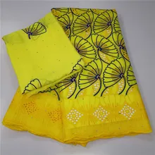 Желтый сухой кружевных тканей высокого Качественный хлопок кружево швейцарская вуаль кружевная ткань из Дубая Африканское парчовое ткань 5+ 2 м