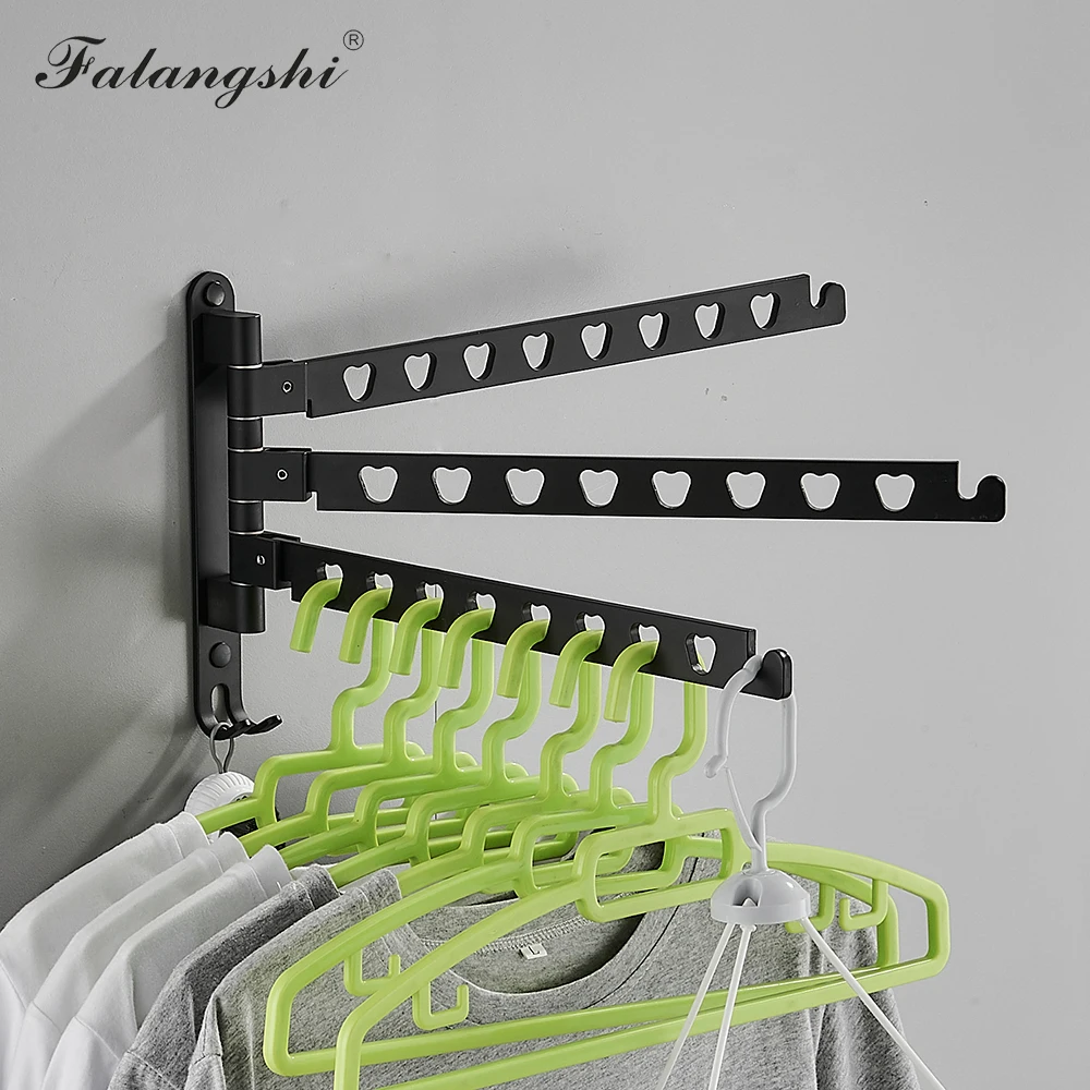 Aluminum Black Clothes Rack Swivel Folding Clothes Hanger Rack Dryer Balcony Drying For Hanger Wall Mounted WB3017