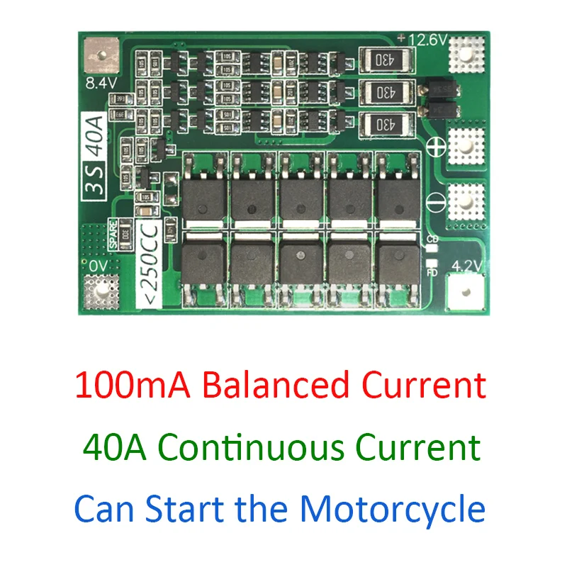3S 40A 12 6 в литий-ионная батарея зарядное устройство Защита PCB BMS плата с балансом
