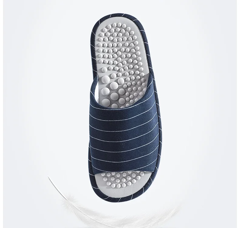 Xioami New men woman spring autumn classic striped home soft massage midsole open cotton slippers Keep warm flip flop