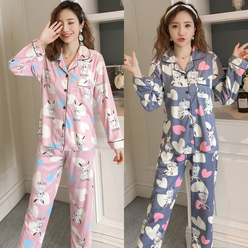

Autumn Pajamas Women's Korean-style Cute Cardigan Long Sleeve Tracksuit Loose-Fit Set M-XXL Original Photo Shoot