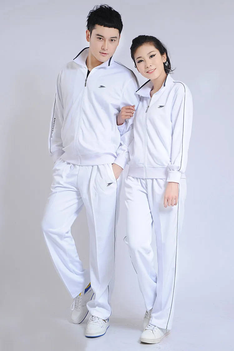 Xinda Chia Nan Korean Silk White Sports Clothing Set Coat Spring And Autumn Trousers Women's Men's Couples Casual Large Size Gro