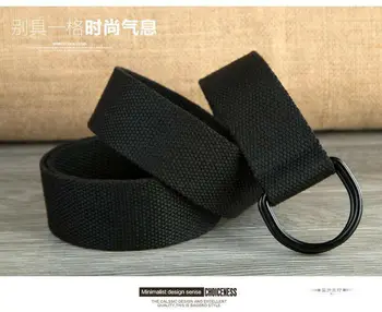 

Unisex Fashion Fabric Webbing Canvas D Ring Waist Belt Men Women Casual Simple Design Black Waistband