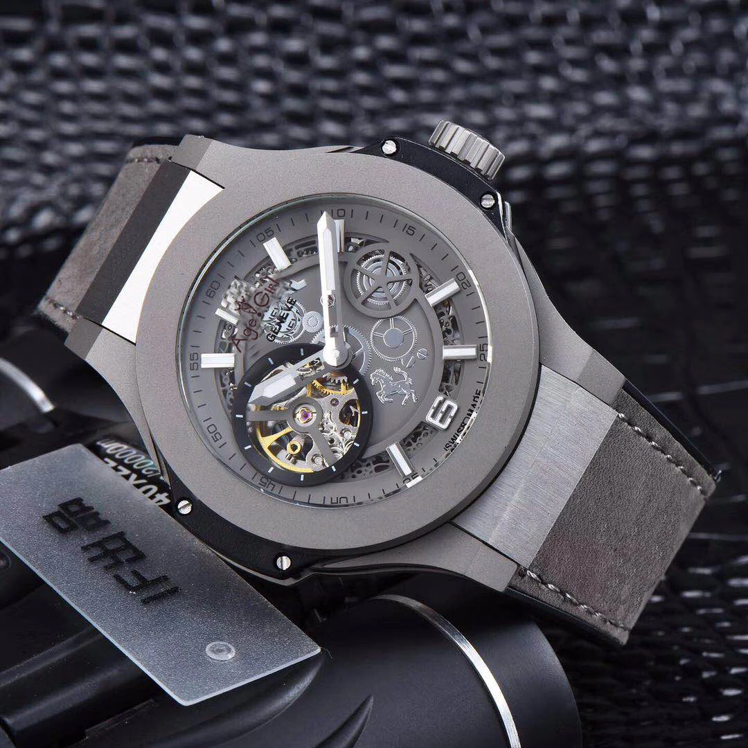 

Luxury Brand New Men Rose Gold Black Leather Automatic Mechanical Sapphire Glass Tourbillion Watch Transparent Grey Titanium AAA