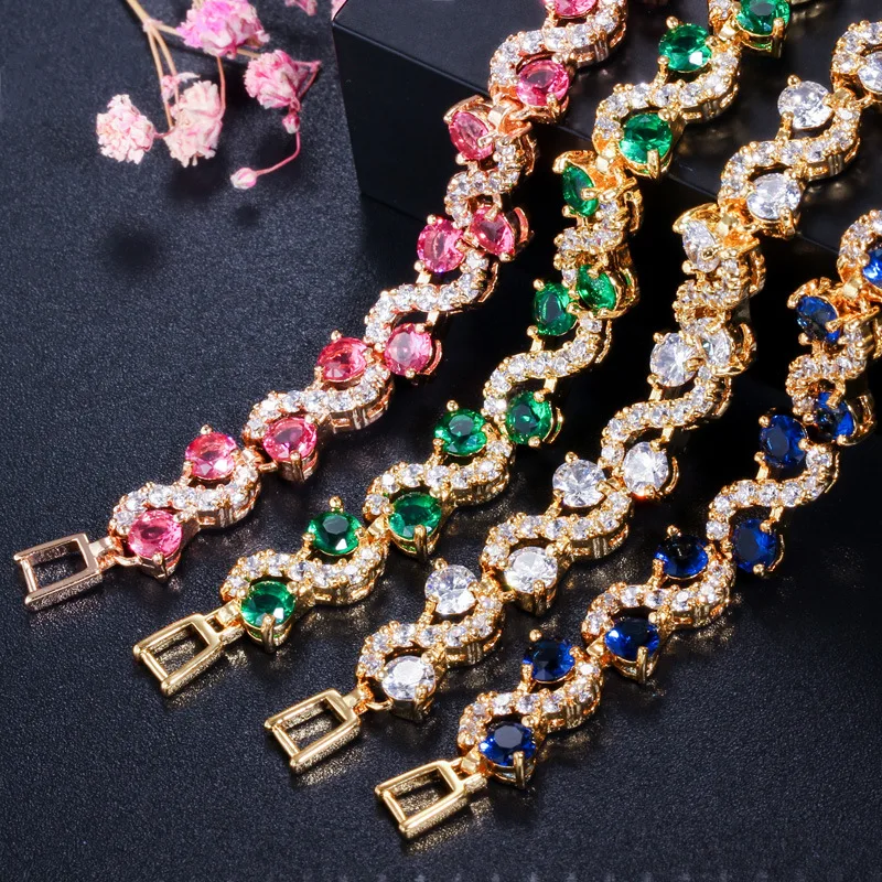 Colorful Wave Crystal Stone Link Bracelet Gift for Her Fashion Couple Jewelry Tennis Bracelet for Women crystal bracelet