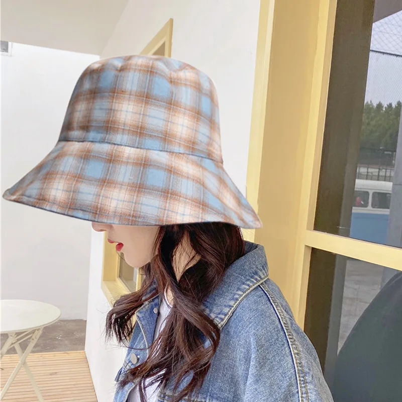 2020 New Plaid Bucket Hat Women Summer 