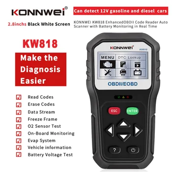 

KONNWEI KW818 OBDII Enhanced ODB2 Car Diagnostic Scanner EOBD 12V Battery Tester Check Engine Engine Automotive Code Reader Tool