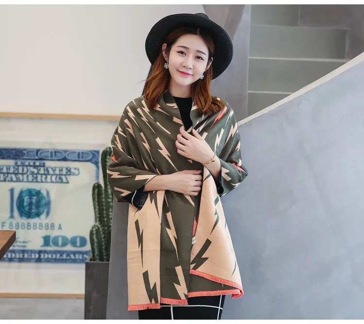 Двусторонняя двойная цель, воздушная уютная шаль, молния, узор, женский корейский стиль, Осень-зима, искусственный кашемир, толстый Лон