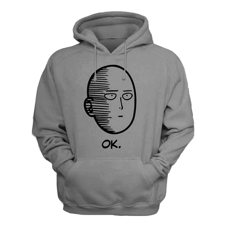 One Punch Man, мужские и женские толстовки, аниме ONE, толстовки Oppai ONE PUNCH-MAN, флисовая куртка, Harajuku, толстовки - Цвет: Style 1 Light Grey