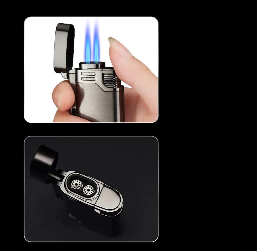 Металлическая газовая зажигалка две паяльная лампа-турбо электронные зажигалки принадлежности для курения большой огневой мощи прикуриватель гаджеты для мужчин