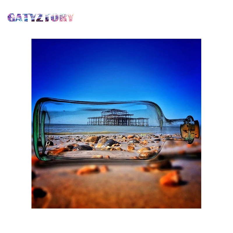 

GATYZTORY 5D diamond painting full square sunset landscape diamond embroidered cross stitch rhinestone bottle decoration