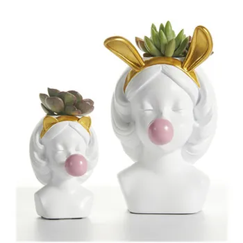

Nordic decorative flowerpot succulent Room creative lovely potted plants Resin Statue Bust Vase creative decorations W386
