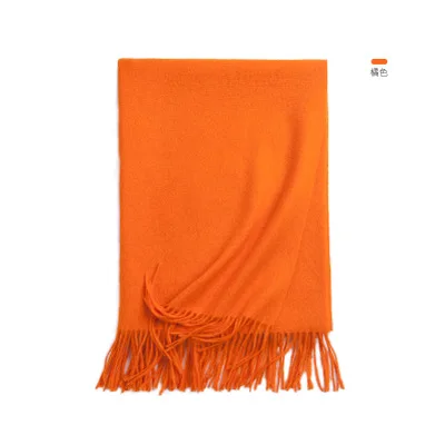 Толстые теплые шарфы из чистой шерсти для женщин, зимние женские палантины из пашмины, шарф, одноцветное одеяло, макси длинная шаль, шарф, 200 - Цвет: Orange