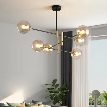 

Glass Ball Bubbles Chandelier for Living Room Bedroom Kitchen Black Chandelier Indoor Home Lustre Suspended Luminaire LED Bulbs