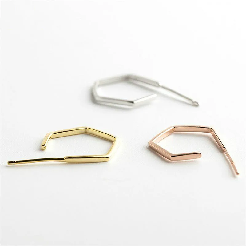 

925 Sterling Silver Geometric Type Rose Gold Earrings For Women Simple Fashion Jewelry High Quality Party 925-621