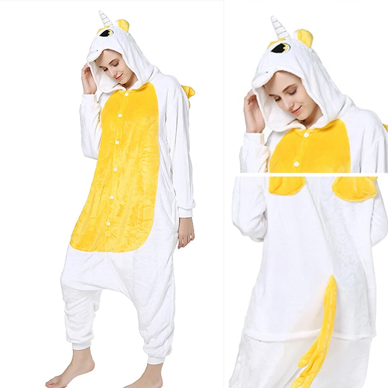 Yellow Unicorn Комплекты пижам с животными, кигуруми, единорог, комплекты пижам, фланелевые милые женские зимние пижамы с единорогом, пижамы для женщин, одежда для сна, домашняя одежда - Цвет: Yellow Unicorn