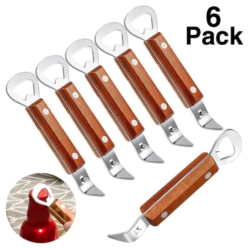 

6 Pcs Bottle Punch Can Opener Stainless Steel Beer Bottle Opener Punch Bottle Opener with Wood Handle