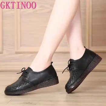 

GKTINOO 2020 New Design Retro Women Flat Shoes Spring Handmade Weaving Genuine Cow Leather Oxford Shoes For Women Casual Shoes