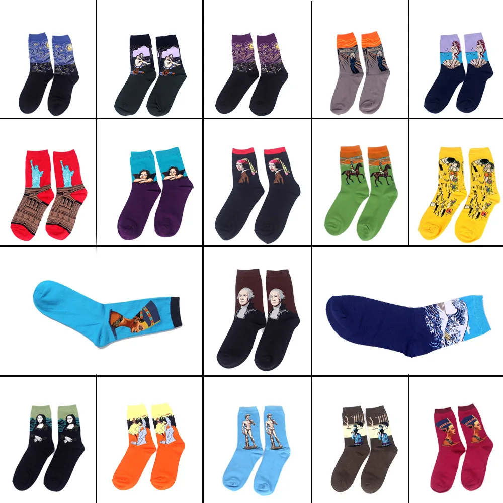 

Winter Spring New Fashion Funny Retro cotton socks men Women Crew Art Van Gogh Mural World Famous Painting Series Oil male socks