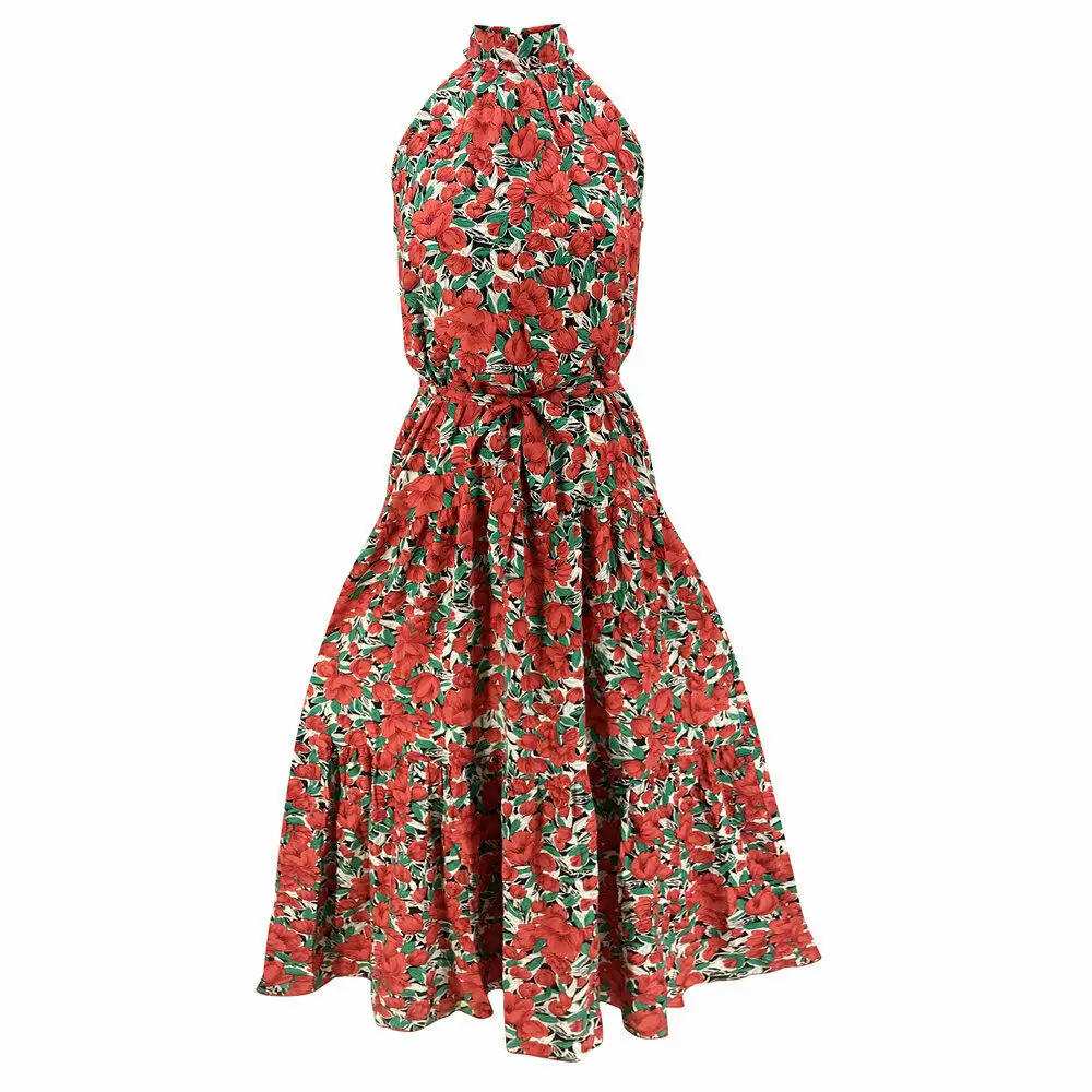 Womens Dress 2020 Spring Autumn Halter Sleeveless Boho Long Maxi Casual Dress Evening Party Beach Dresses Sundress Vestidos