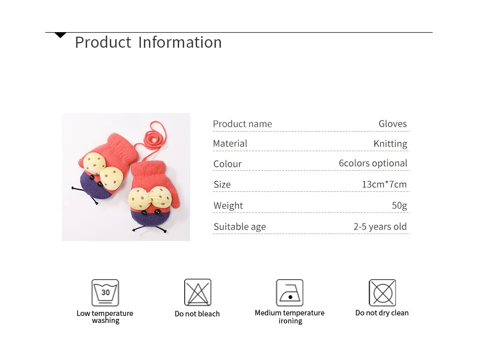 Милые Детские Зимние перчатки для мальчиков и девочек, вязаные утепленные бархатные зимние теплые перчатки, божья коровка, веревка, висячая шея, детские перчатки