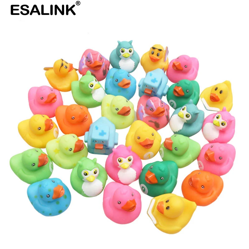 ESALINK 10 pièces aléatoire Mini coloré en caoutchouc flotteur grinçant son canard bain jouet bébé piscine d'eau jouets drôles pour les filles garçons cadeaux (lot de 10)