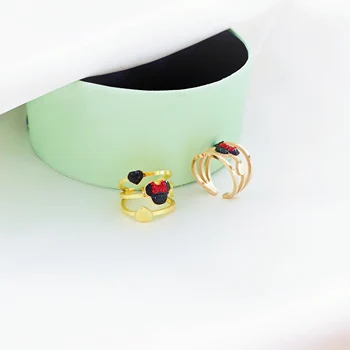 

Cartoon Mouse Pendant Ring Titanium Steel Chain Necklace Inlaid Crystal Fashion Trendy Women Jewelry Birthday Gift