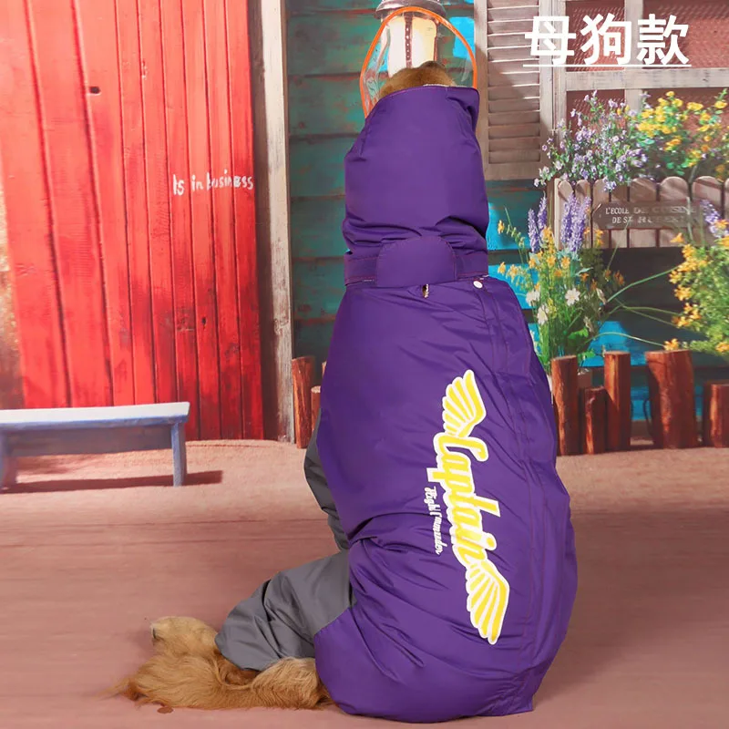 purple for famale Полностью закрытый четырехногий дождевик для собак водонепроницаемый дышащий Лабрадор/Аляска Malamute доступен для средних и больших собак - Color: purple for famale