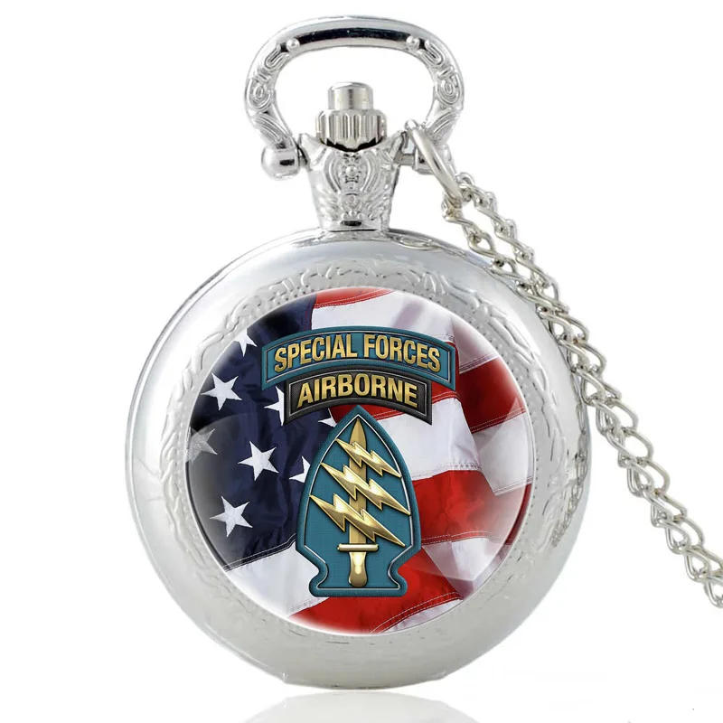 

High Quality U.S. Airborne Special Forces Quartz Glass Dome Pocket Watch Charm Men Women Necklace Pendant Jewelry Holiday Gift