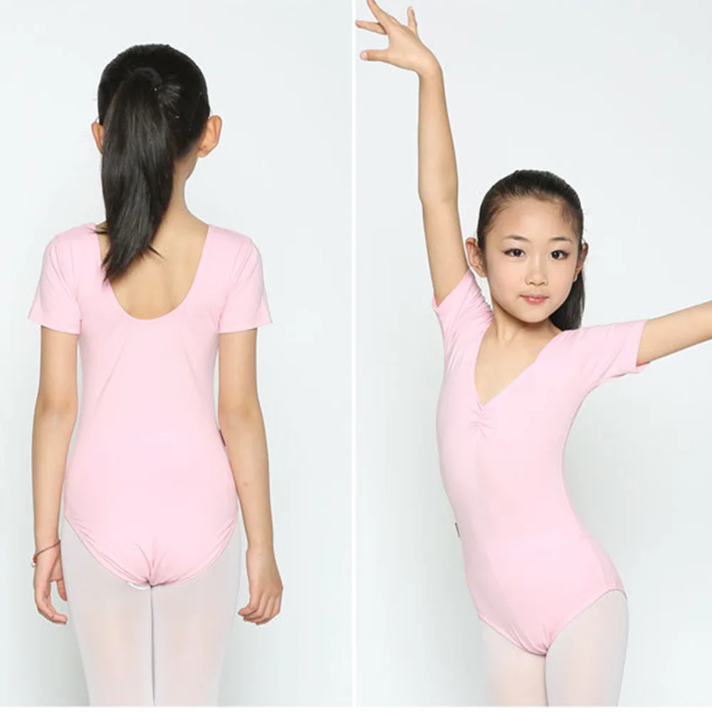 Детские костюмы для танцев и балета для девочек, хлопковое гимнастический балетный платье, детский гимнастический купальник для девочек, гимнастический балетный танец, однотонный тонкий танец - Цвет: Розовый