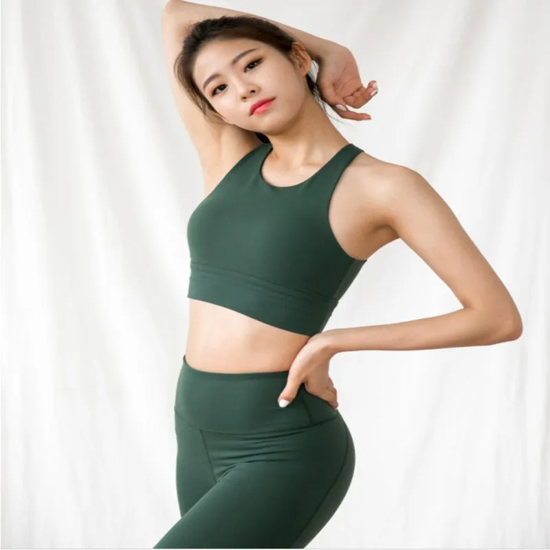 

New female yoga suit tight trousers bra two-piece breathable thin sports suit quick-drying fitness clothes