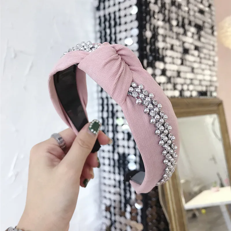 190828 pink Винтажные женские обручи с жемчужинами и стразами, повязка на голову, повязка на голову, обруч для волос, аксессуары для девочек, Haarband opaska - Цвет: 190828 pink