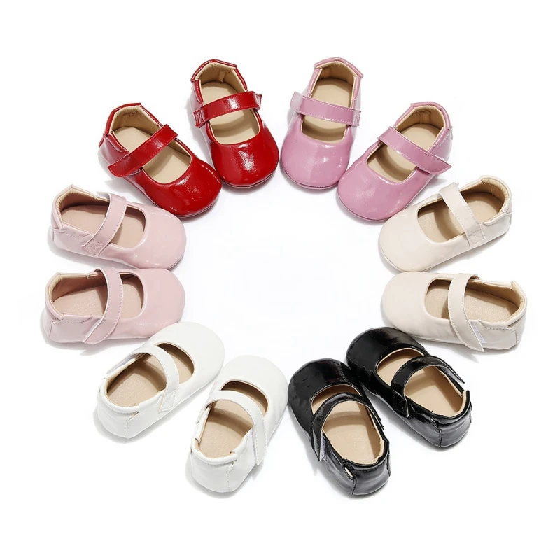 

CYSINCOS Newborn Anti-Slip Toddler Infant Soft Soled Crib Shoes 0-18M Baby Girls Flats PU Leather Princess Shoes First Walkers