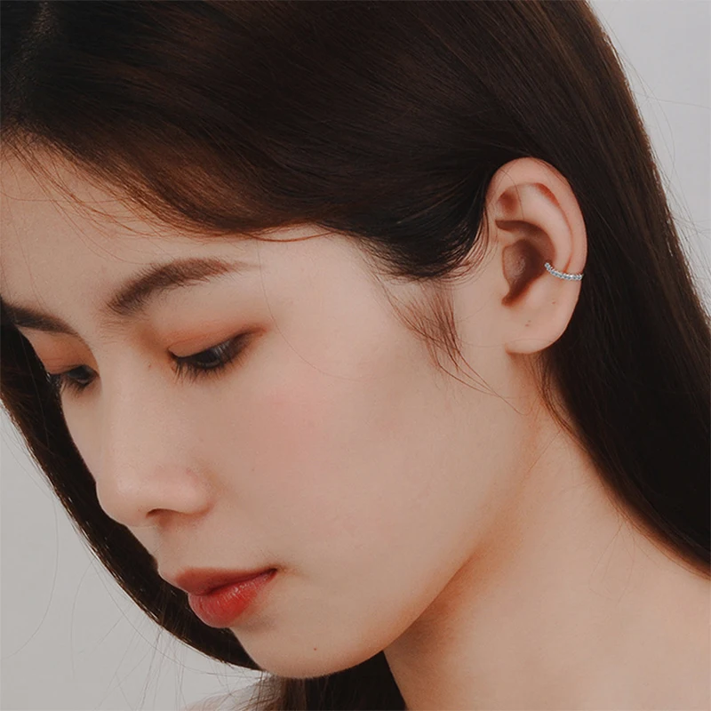 925 Silver Zircon Crystal Clip on Ear Cuff Earring Women Small Mini Without Piercing Hole Fake Earrings ear clip earrings,clip earrings,ear clip,ear accessories