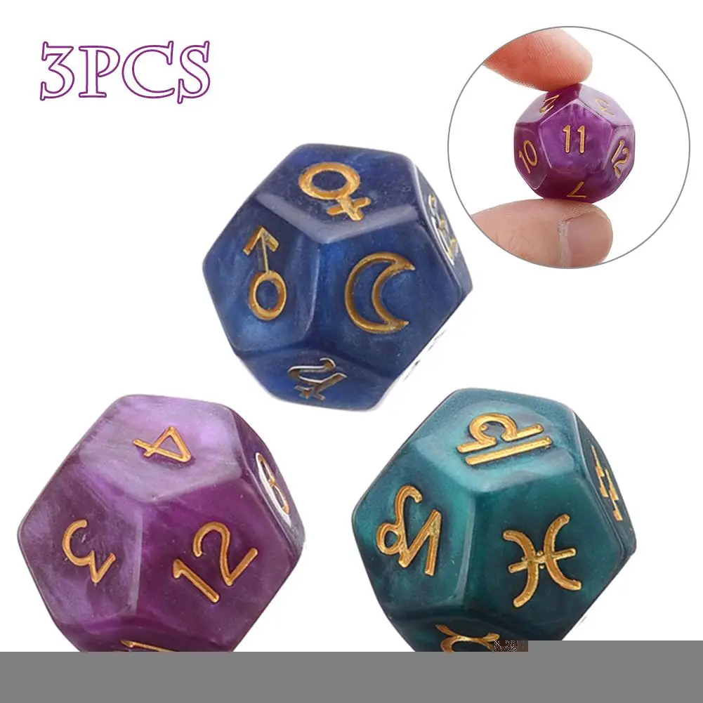 3PCS 12 клеёная Творческий Multi кубика Гадания и предсказания кости гороскоп Таро карты Таро Созвездие Гадания и предсказания астрологии инструмент - Цвет: 3PCS