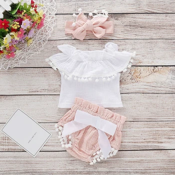 

Baby Girl Clothes Summer Baby's Sets Girl Sleeveless Top And Briefs And Headband Kid 3PCS Outfit Set