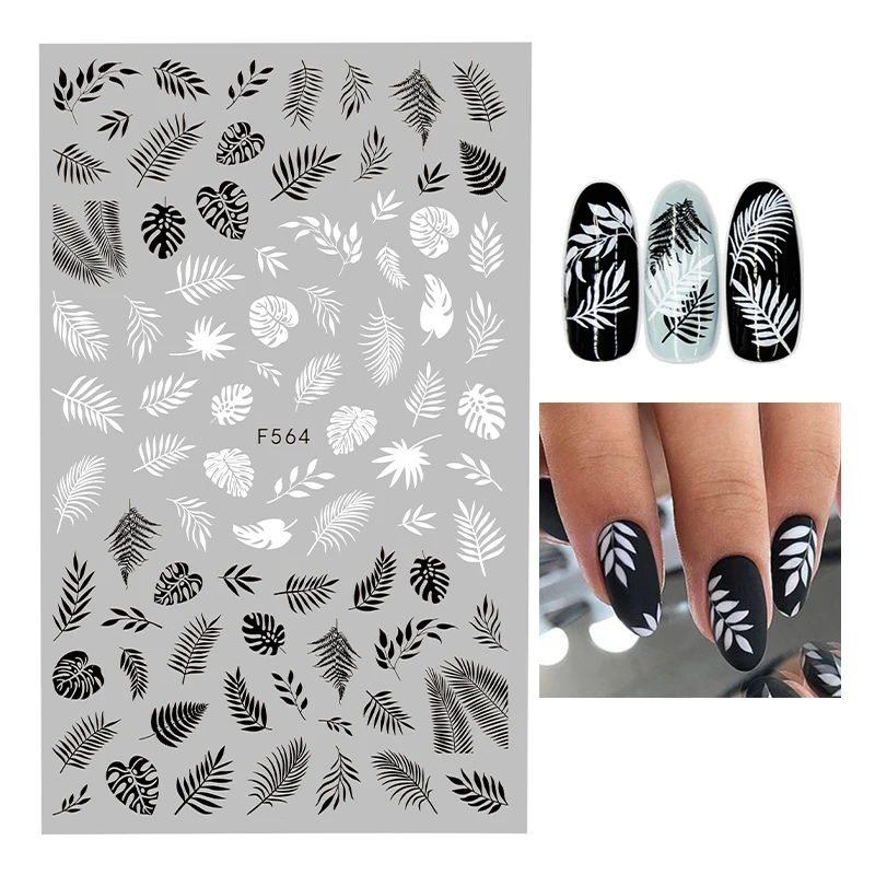 1PC 12.2*9.2cm 3D Black and white Leaf Flower Nail Art Stickers Geometric paste design Decal Manicure Decorations | Красота и