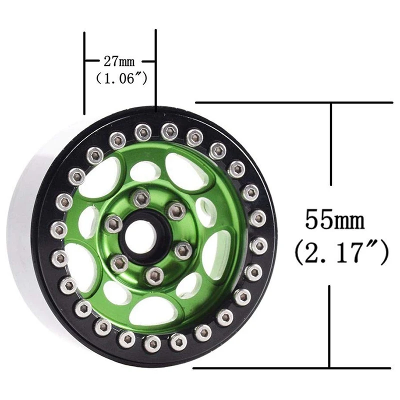 4 шт. металлические 1,9 дюйма Beadlock Колесные диски для 1/10 Масштаб Rc Crawler Traxxas TRX-4 Axial Scx10 II D90 Tamiya CC01 D110(зеленый+ черный