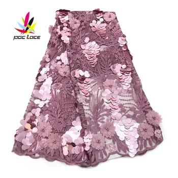 

3D Sequin Pearl Applique Shining Glittering Tulle Flower Embroidered African Nigerian Lace Fabric for Women Dress AMY2246B