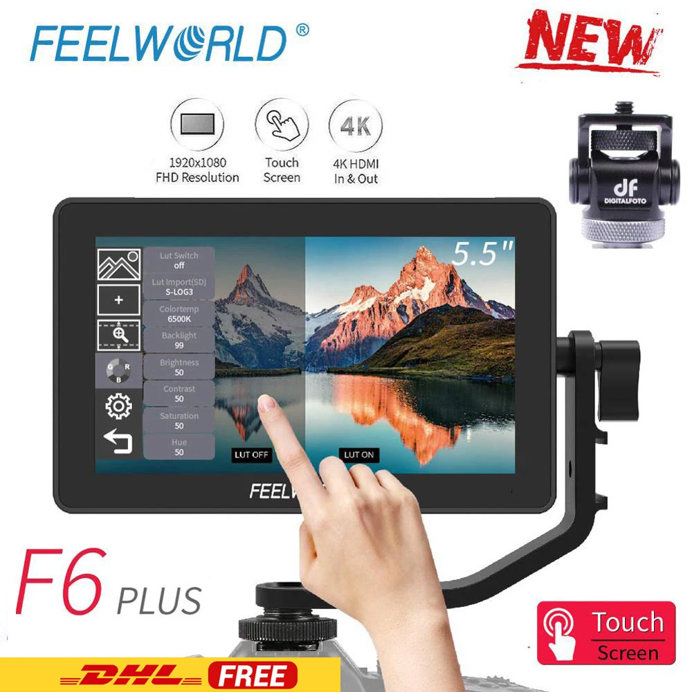 FEELWORLD F6 PLUS 5,5 дюймов op камера DSLR полевой монитор 3D LUT сенсорный экран ips FHD 1920x1080 Видео фокус Assist Ondersteuning 4