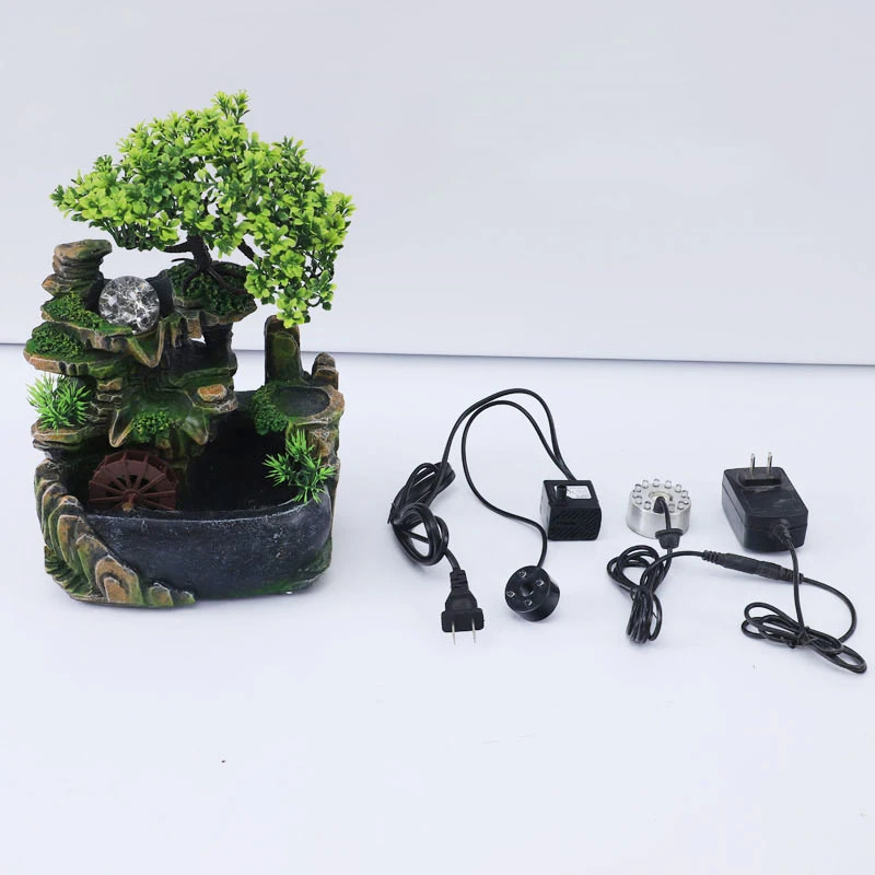 Led Spray Креативное украшение для дома, настольный водопад, фонтан дзен, медитация, моделирование, смола, горный камень, водопад, статуя, фэн-шуй, украшения - Цвет: Led Spray