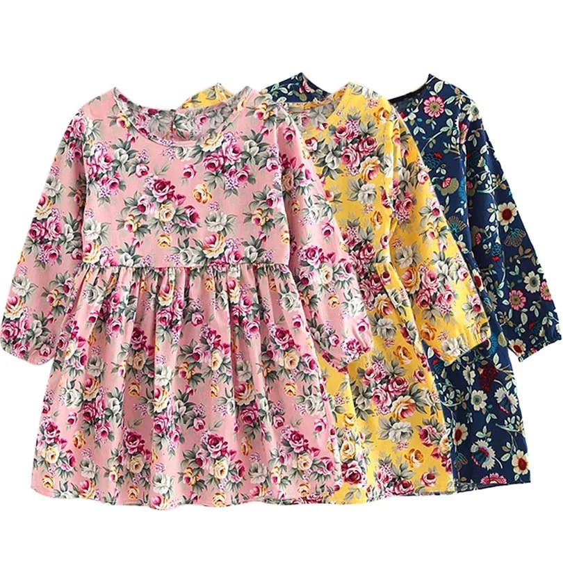 Милое платье принцессы с цветочным узором для девочек; сезон весна-осень; хлопковое платье феи с длинными рукавами; Детский костюм в китайском стиле