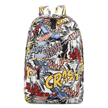 

Fashion Backpack Cartoon Hip-hop Women Backpack Graffiti Canvas Backbag Mochilas Female Rucksack Bagpack 2019