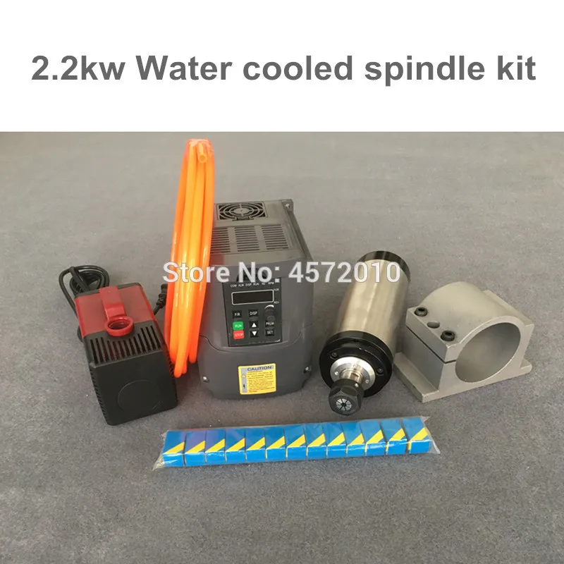 Water Cooled Spindle Kit 2.2KW CNC Milling Motor + VFD 80mm clamp water pump/pipe +13pcs ER20 for Router | Инструменты