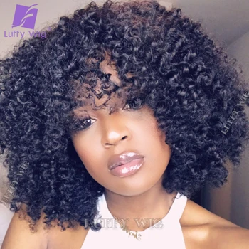 

Kinky Curly Human Hair Wig With Bangs Brazilian Scalp Base Top Full Machine Made Wig With Bangs Remy Hair Wigs For Black Women
