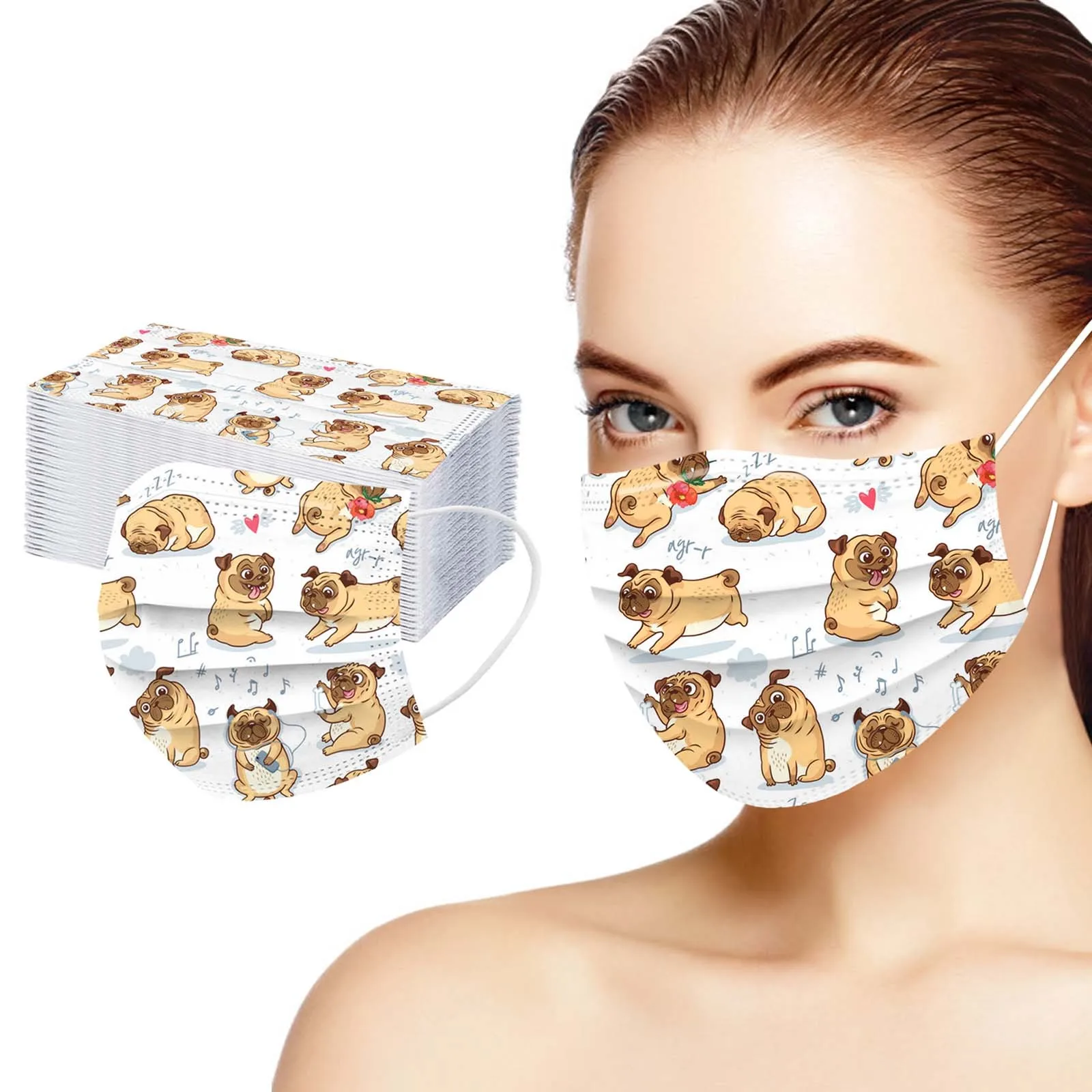 Disposable Adults Masks 50PCS cartoon Dog Print Face Mask 3 Ply Earloop Masks Mouth cover Mondmasker Halloween Cosplay facemask, superhero mask